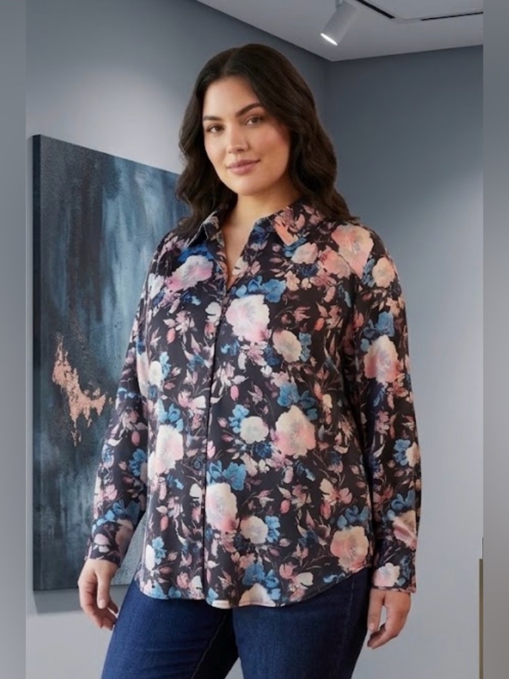 Torrid Madison Satin Button-Down Long Sleeve Blouse -Black Floral - Sz 2x - NWT